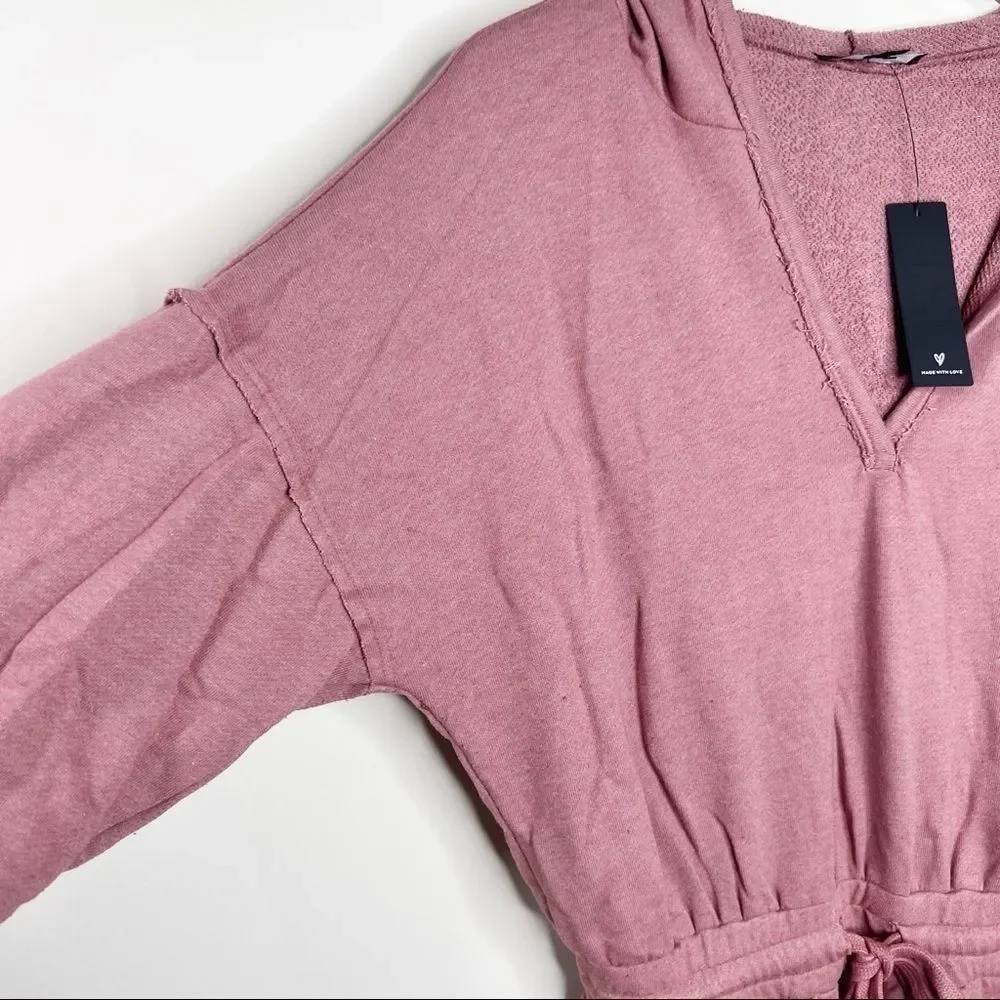 LULU'S Relaxed Agenda Mauve Pink Hooded Lounge Romper XS - Picture 6 of 10